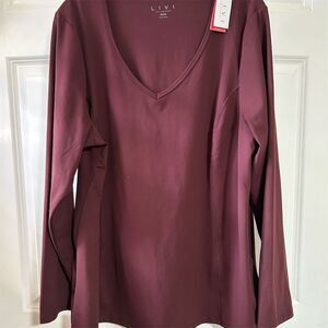 LIVI by Lane Bryant Women's V-Neck Long Sleeve Top Red Size 18